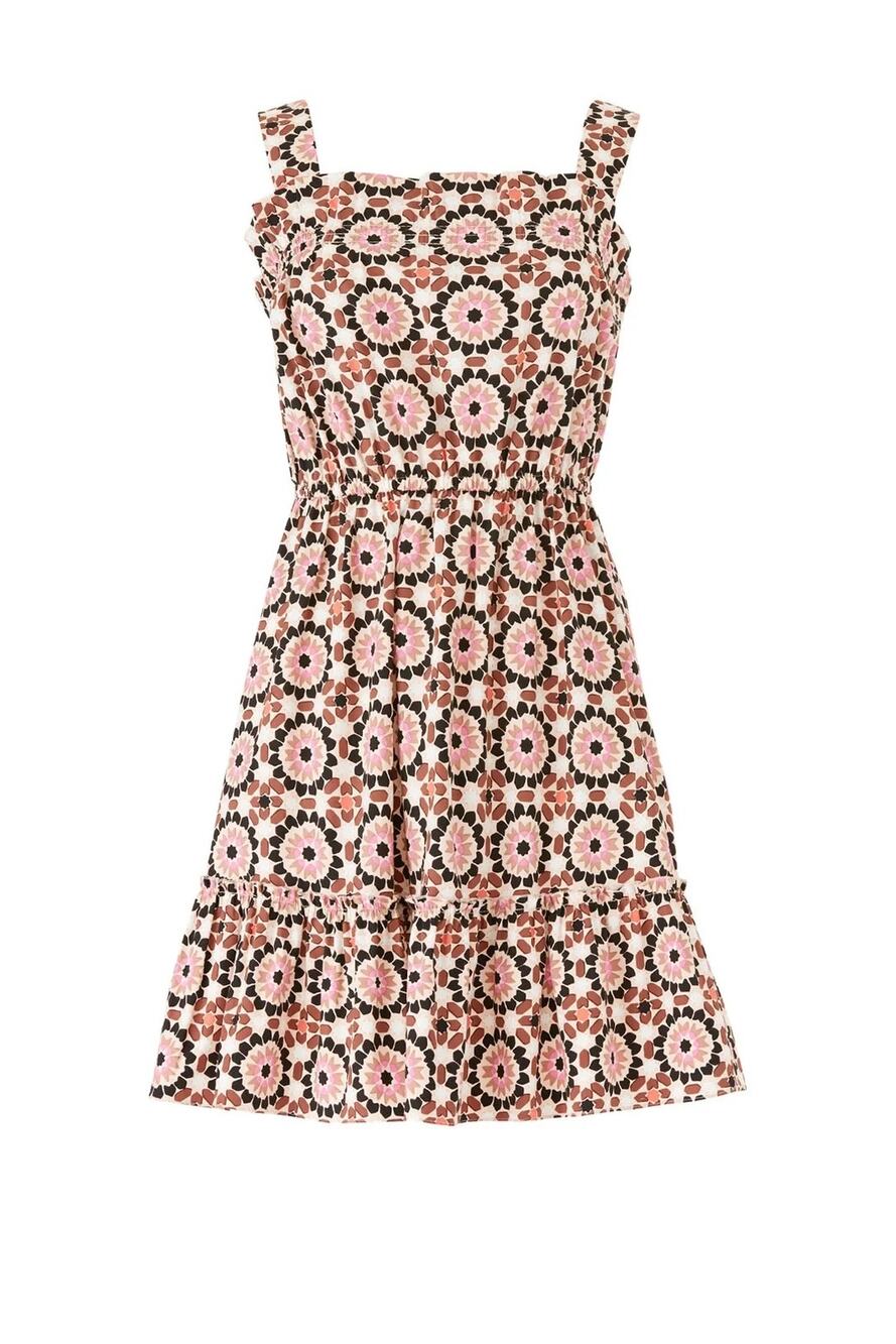 Kate Spade Medallion Print Belted Tiered Midi Dress Square Neck